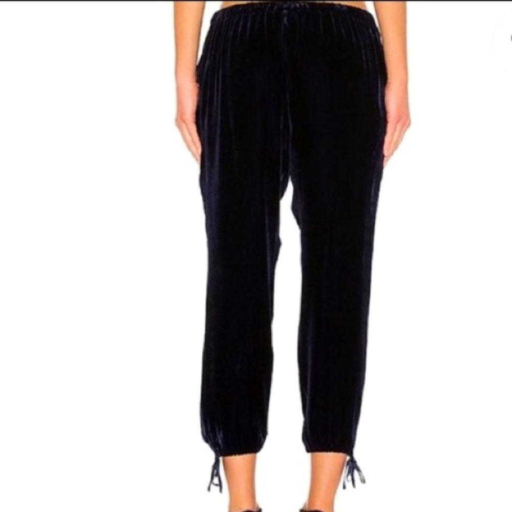 Joie ribbon-tie velvet joggers navy size small